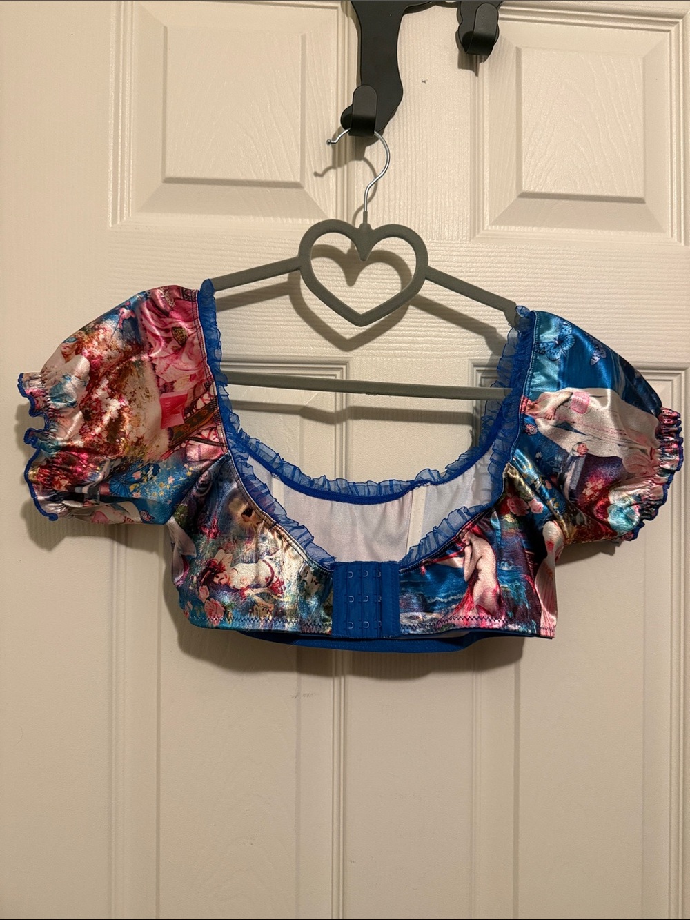 Sugar Thrillz Blue Princess Print Ruffle Sleeve Crop Top - Picture 2 of 4
